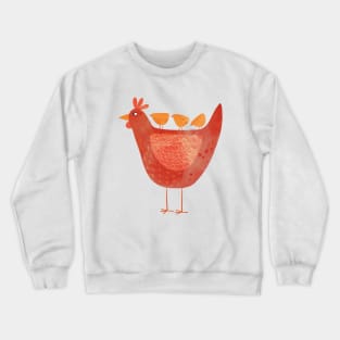 Hen and Chicks Farmyard Art Crewneck Sweatshirt